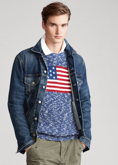 Polo Ralph Lauren Flag Marled Cotton Striktrøje Herre Danmark (IEJMN7581)